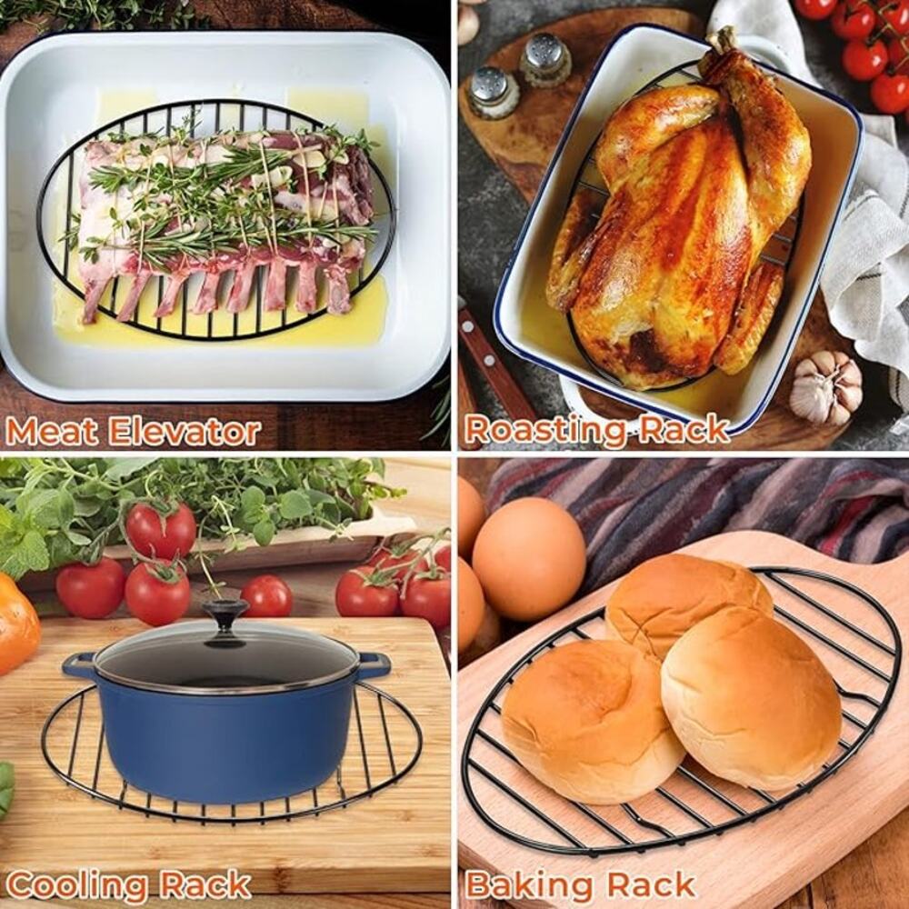 Oval Roasting Rack with Integrated Feet, Baking Rack, Roasting- Black - Picture 4 of 5
